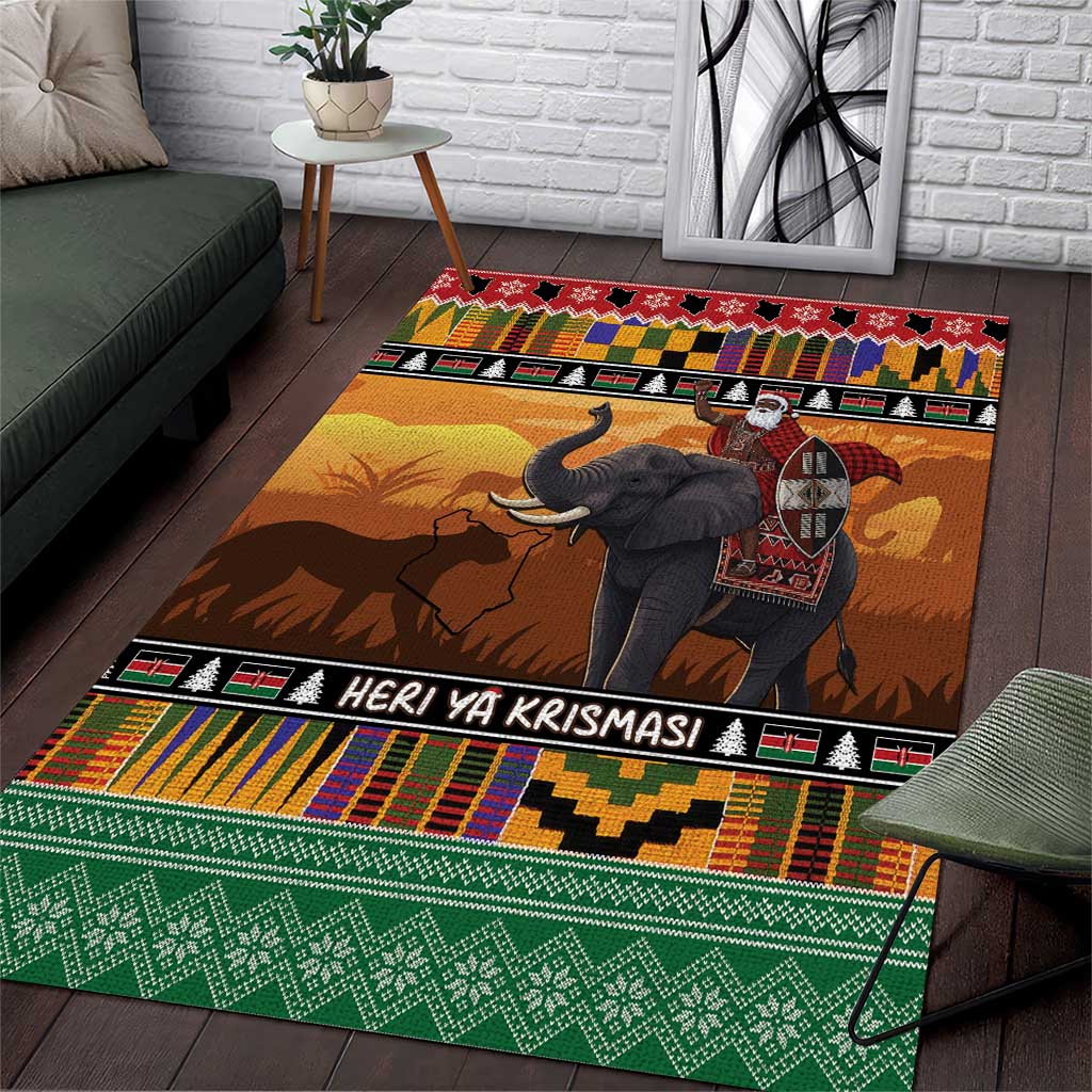 Afro Christmas in Kenya Safari Area Rug Black Santa Riding Elephant - African Pride