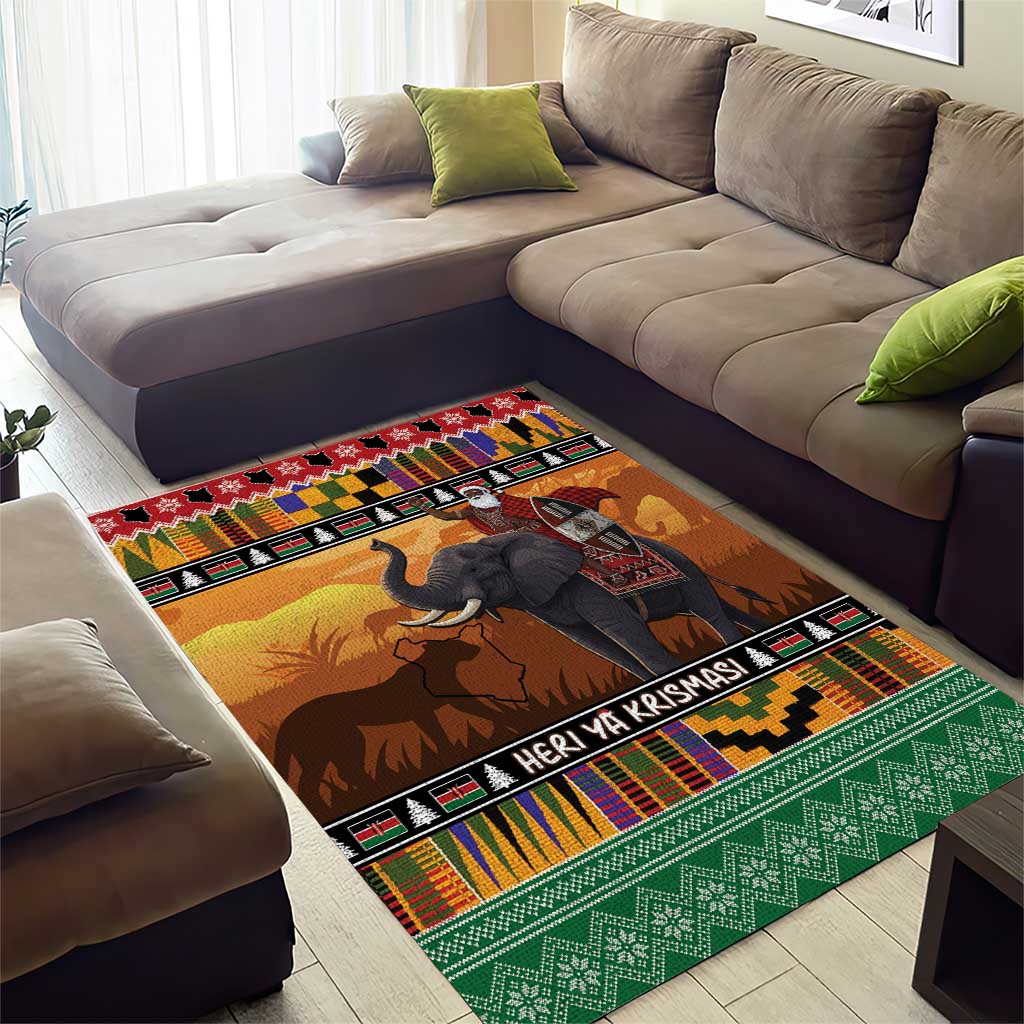 Afro Christmas in Kenya Safari Area Rug Black Santa Riding Elephant - African Pride