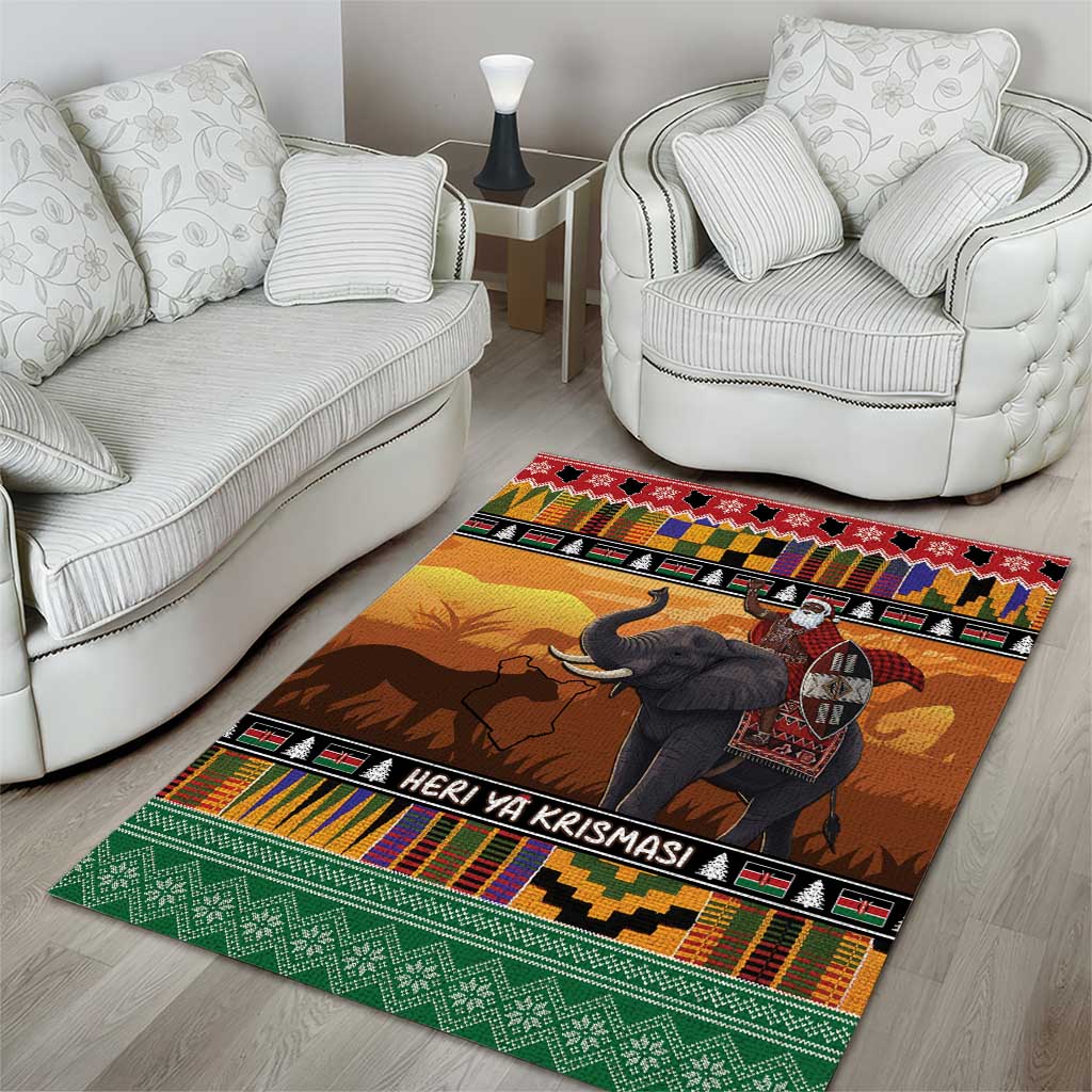 Afro Christmas in Kenya Safari Area Rug Black Santa Riding Elephant - African Pride