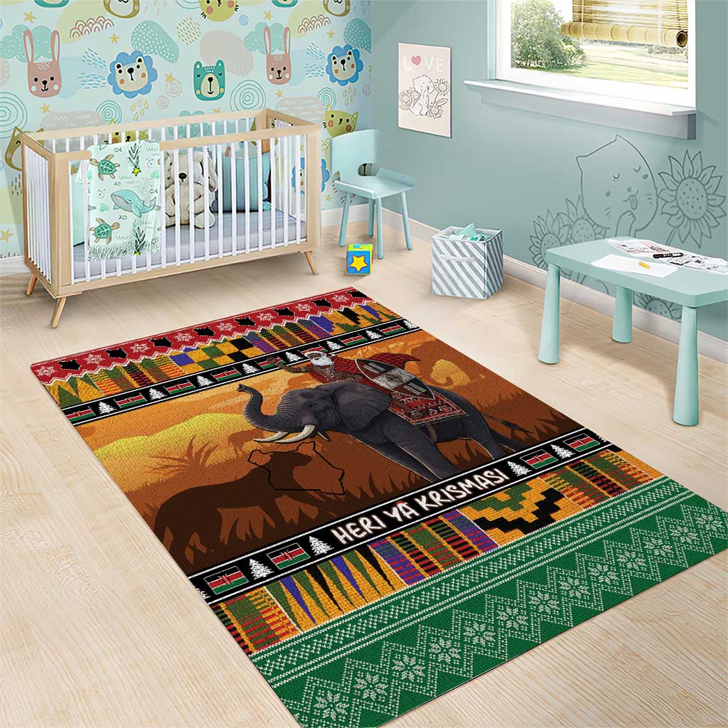 Afro Christmas in Kenya Safari Area Rug Black Santa Riding Elephant - African Pride