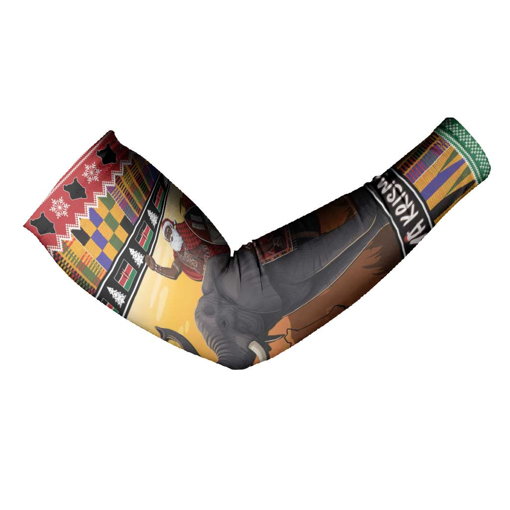 Kenya Safari Christmas Arm Sleeves Black Santa Riding Elephant - Heri ya Krismasi