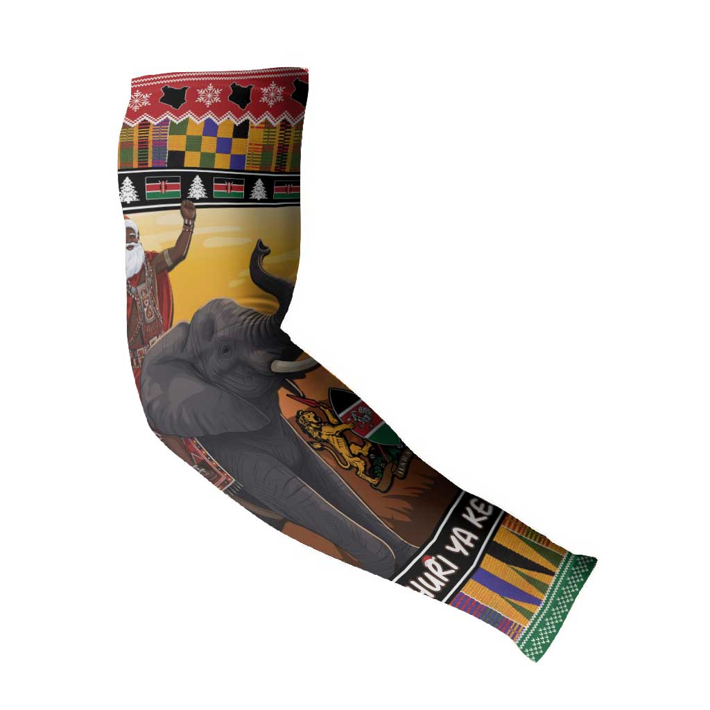 Kenya Safari Christmas Arm Sleeves Black Santa Riding Elephant - Heri ya Krismasi