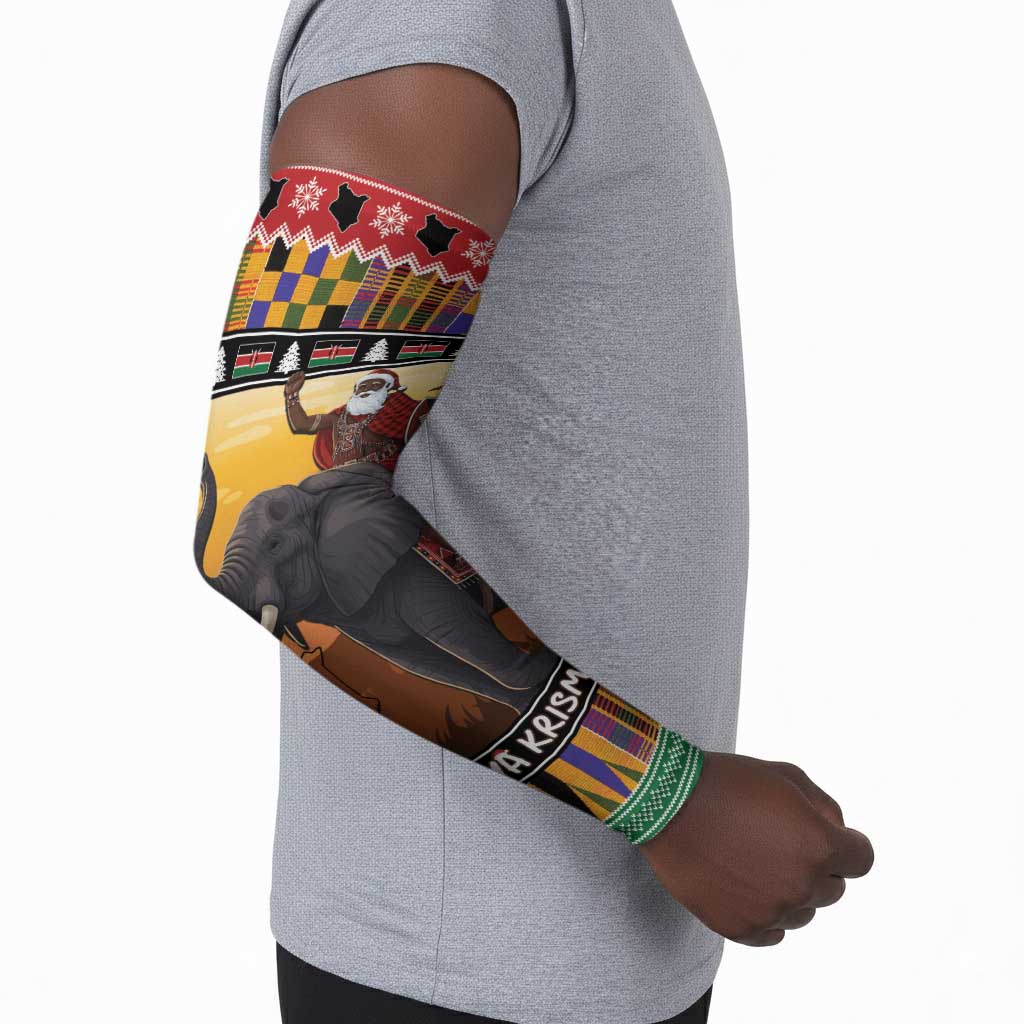 Kenya Safari Christmas Arm Sleeves Black Santa Riding Elephant - Heri ya Krismasi