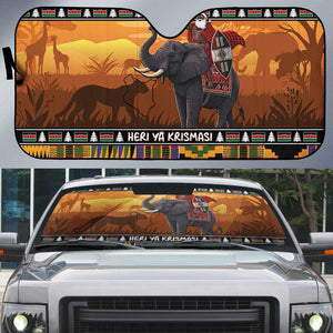 Kenya Safari Christmas Auto Sun Shade Black Santa Riding Elephant - Heri ya Krismasi