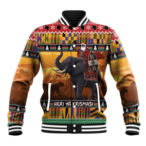 Afro Christmas in Kenya Safari Baseball Jacket Black Santa Riding Elephant - African Pride