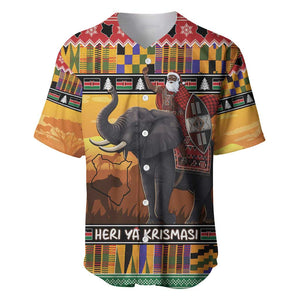 Afro Christmas in Kenya Safari Baseball Jersey Black Santa Riding Elephant - African Pride