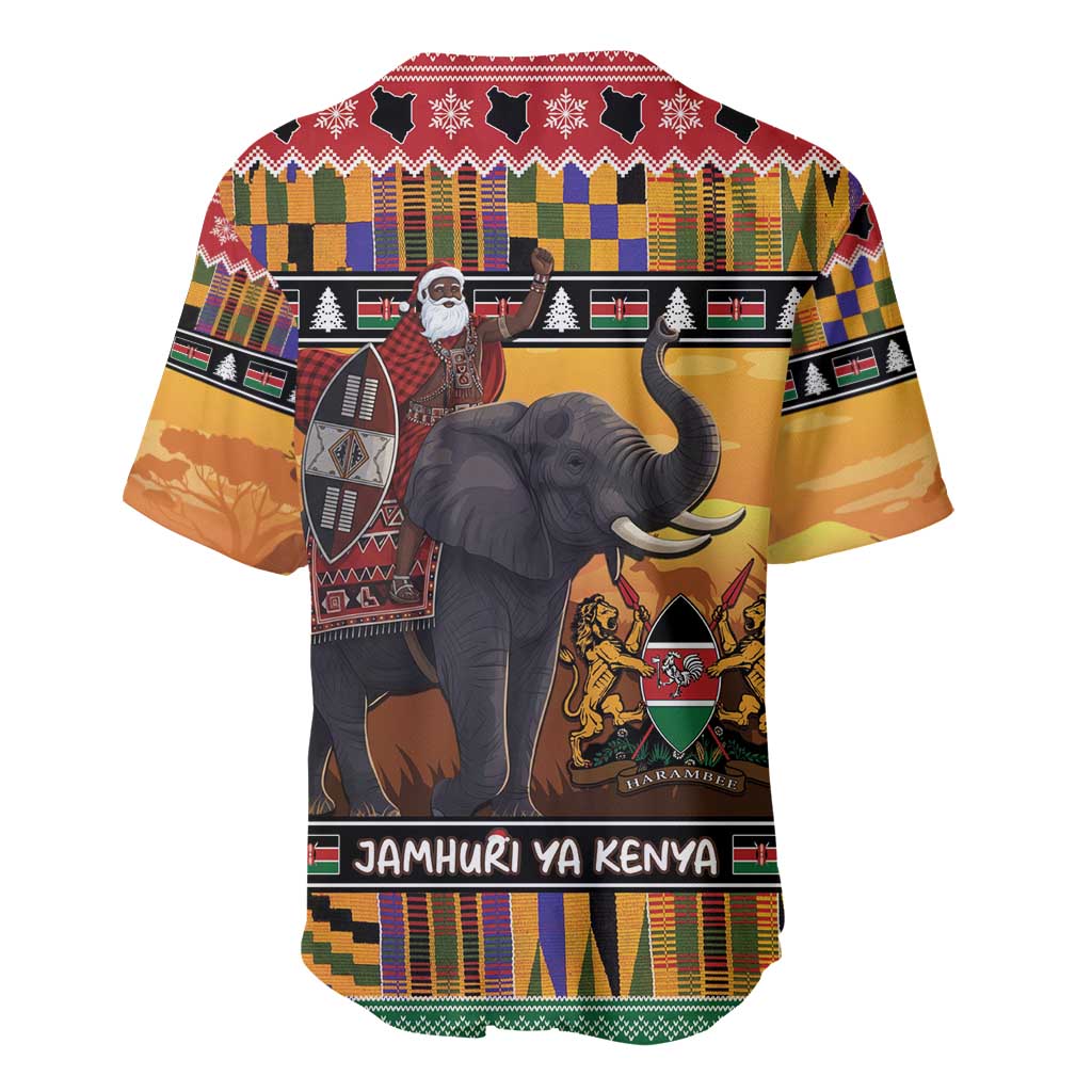 Afro Christmas in Kenya Safari Baseball Jersey Black Santa Riding Elephant - African Pride