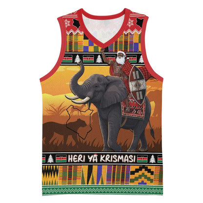 Afro Christmas in Kenya Safari Basketball Jersey Black Santa Riding Elephant - African Pride