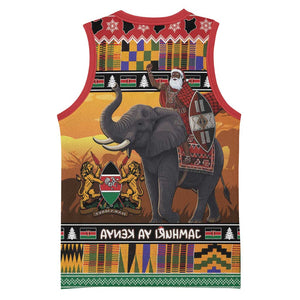 Afro Christmas in Kenya Safari Basketball Jersey Black Santa Riding Elephant - African Pride
