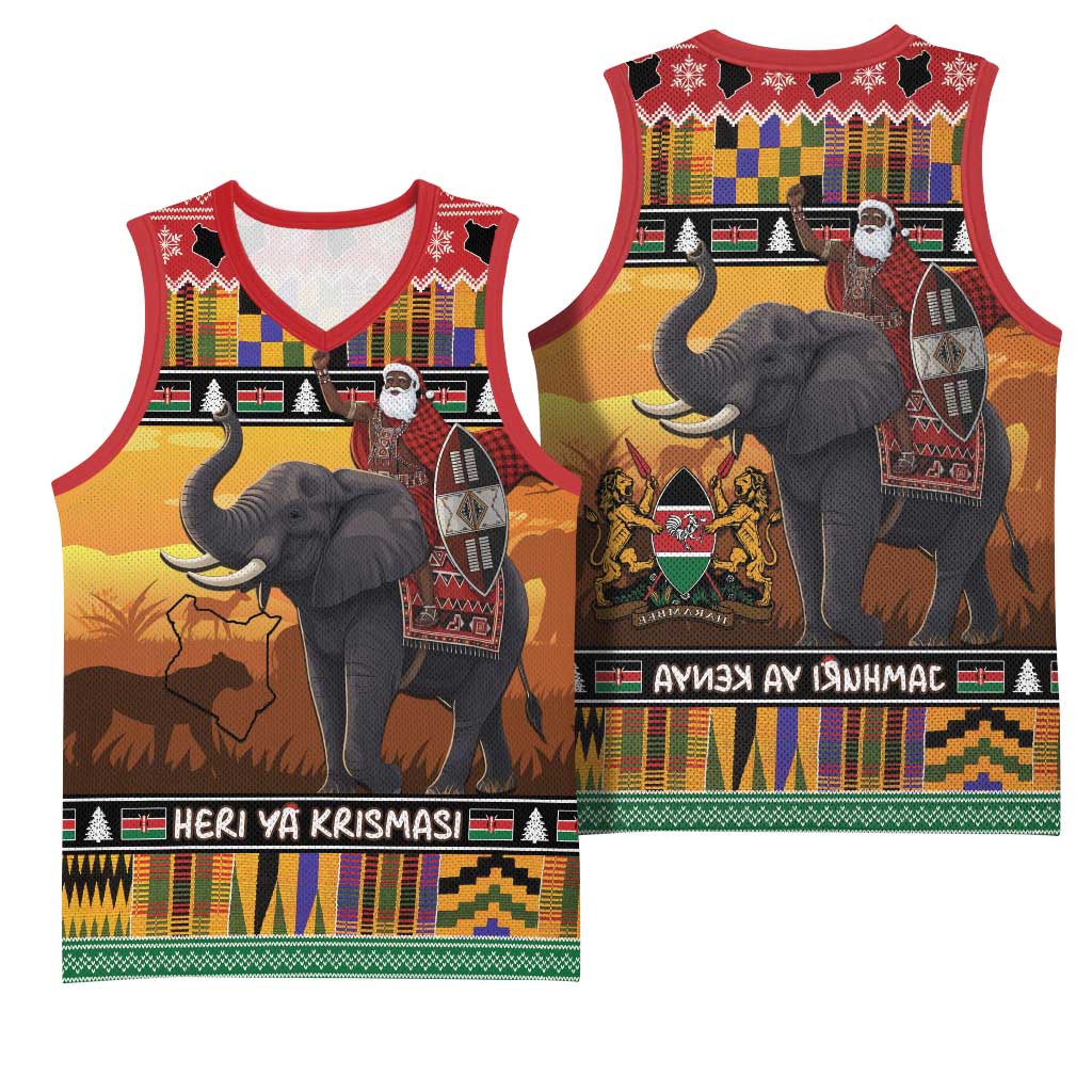 Afro Christmas in Kenya Safari Basketball Jersey Black Santa Riding Elephant - African Pride