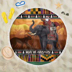 Afro Christmas in Kenya Safari Beach Blanket Black Santa Riding Elephant - African Pride