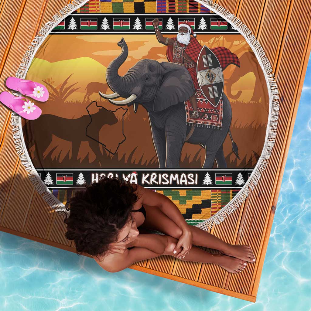 Afro Christmas in Kenya Safari Beach Blanket Black Santa Riding Elephant - African Pride