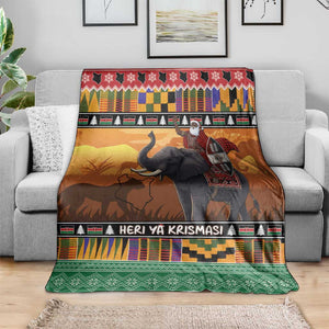 Afro Christmas in Kenya Safari Blanket Black Santa Riding Elephant - African Pride