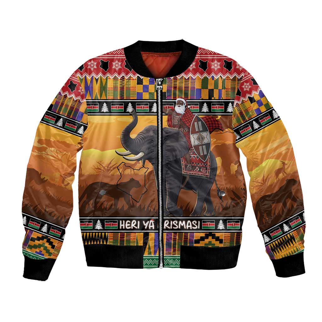 Afro Christmas in Kenya Safari Bomber Jacket Black Santa Riding Elephant - African Pride