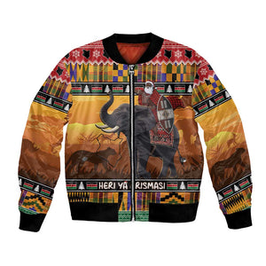 Afro Christmas in Kenya Safari Bomber Jacket Black Santa Riding Elephant - African Pride