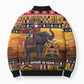 Kenya Safari Christmas Bomber Puffer Jacket Black Santa Riding Elephant - Heri ya Krismasi