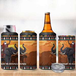 Afro Christmas in Kenya Safari 4 in 1 Can Cooler Tumbler Black Santa Riding Elephant - African Pride