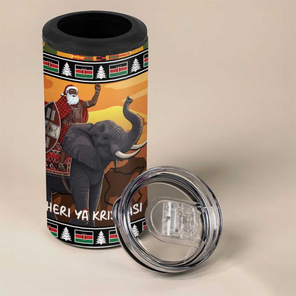 Afro Christmas in Kenya Safari 4 in 1 Can Cooler Tumbler Black Santa Riding Elephant - African Pride