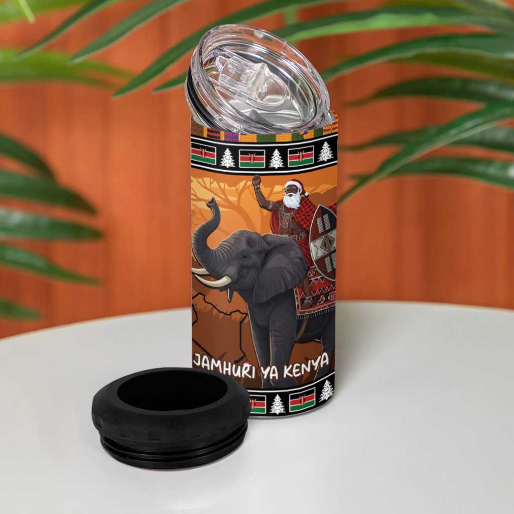 Afro Christmas in Kenya Safari 4 in 1 Can Cooler Tumbler Black Santa Riding Elephant - African Pride