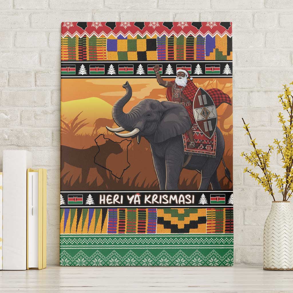 Afro Christmas in Kenya Safari Canvas Wall Art Black Santa Riding Elephant - African Pride