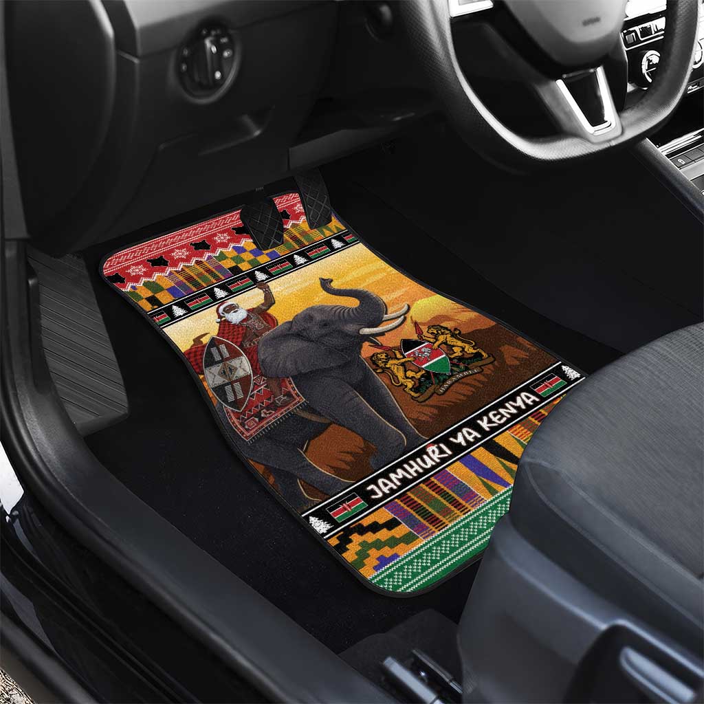 Afro Christmas in Kenya Safari Car Mats Black Santa Riding Elephant - African Pride
