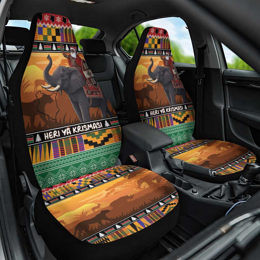 Afro Christmas in Kenya Safari Car Seat Cover Black Santa Riding Elephant - African Pride