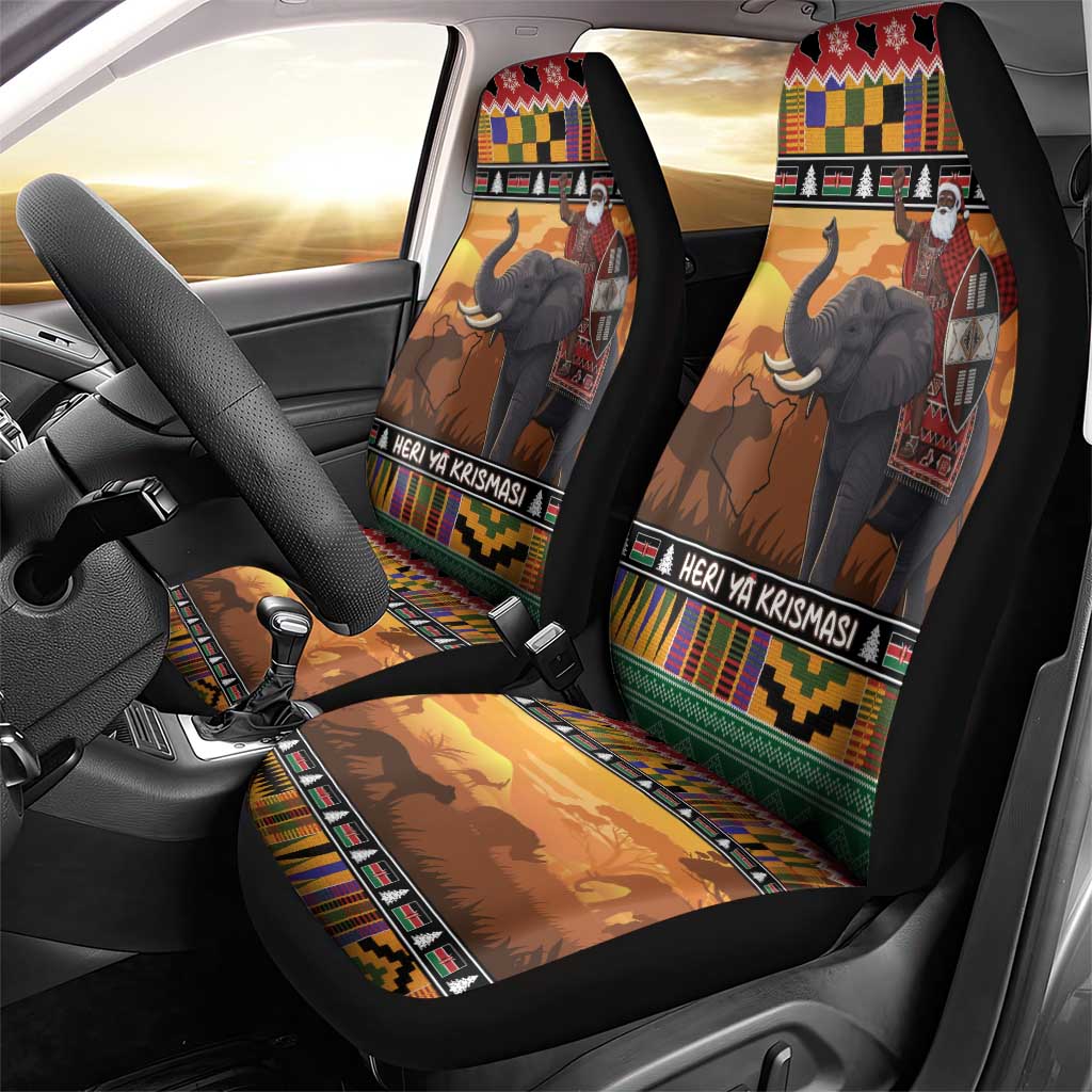Afro Christmas in Kenya Safari Car Seat Cover Black Santa Riding Elephant - African Pride
