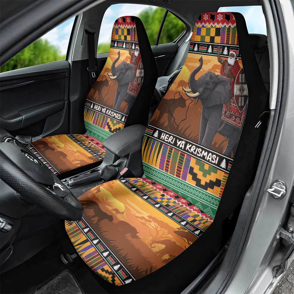 Afro Christmas in Kenya Safari Car Seat Cover Black Santa Riding Elephant - African Pride