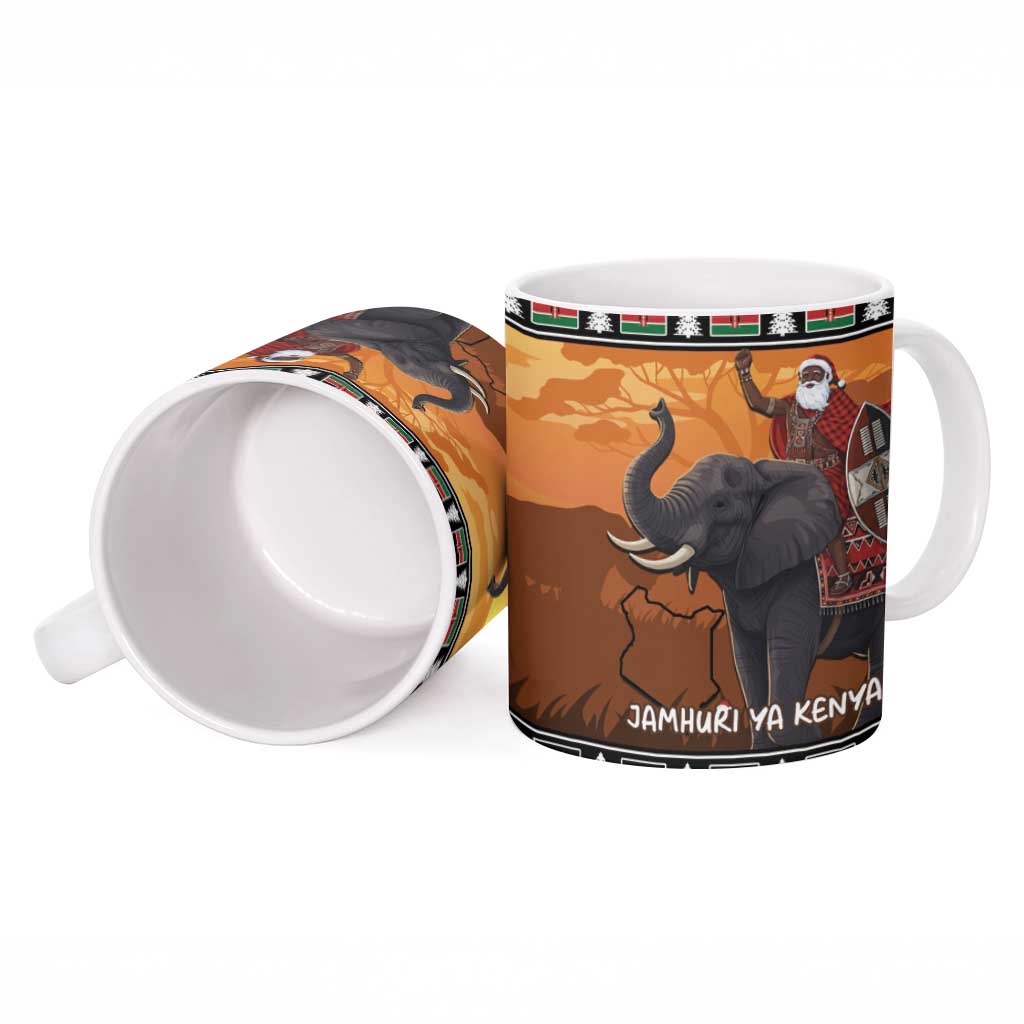 Kenya Safari Christmas Ceramic Mug Black Santa Riding Elephant - Heri ya Krismasi