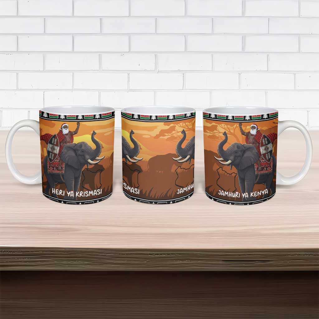 Kenya Safari Christmas Ceramic Mug Black Santa Riding Elephant - Heri ya Krismasi