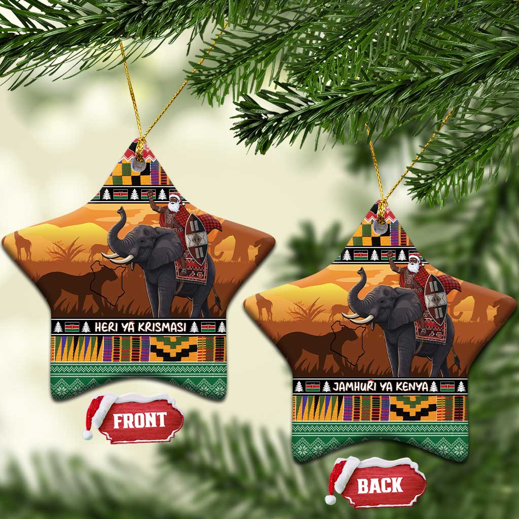 Afro Christmas in Kenya Safari Ceramic Ornament Black Santa Riding Elephant - African Pride