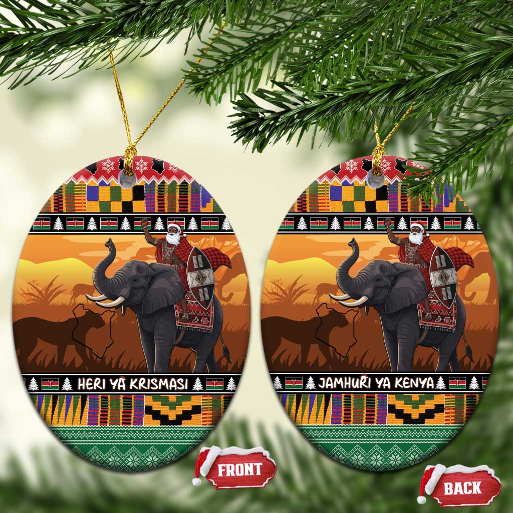 Afro Christmas in Kenya Safari Ceramic Ornament Black Santa Riding Elephant - African Pride