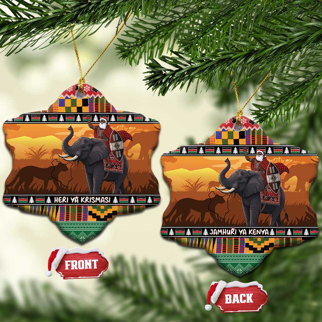 Afro Christmas in Kenya Safari Ceramic Ornament Black Santa Riding Elephant - African Pride
