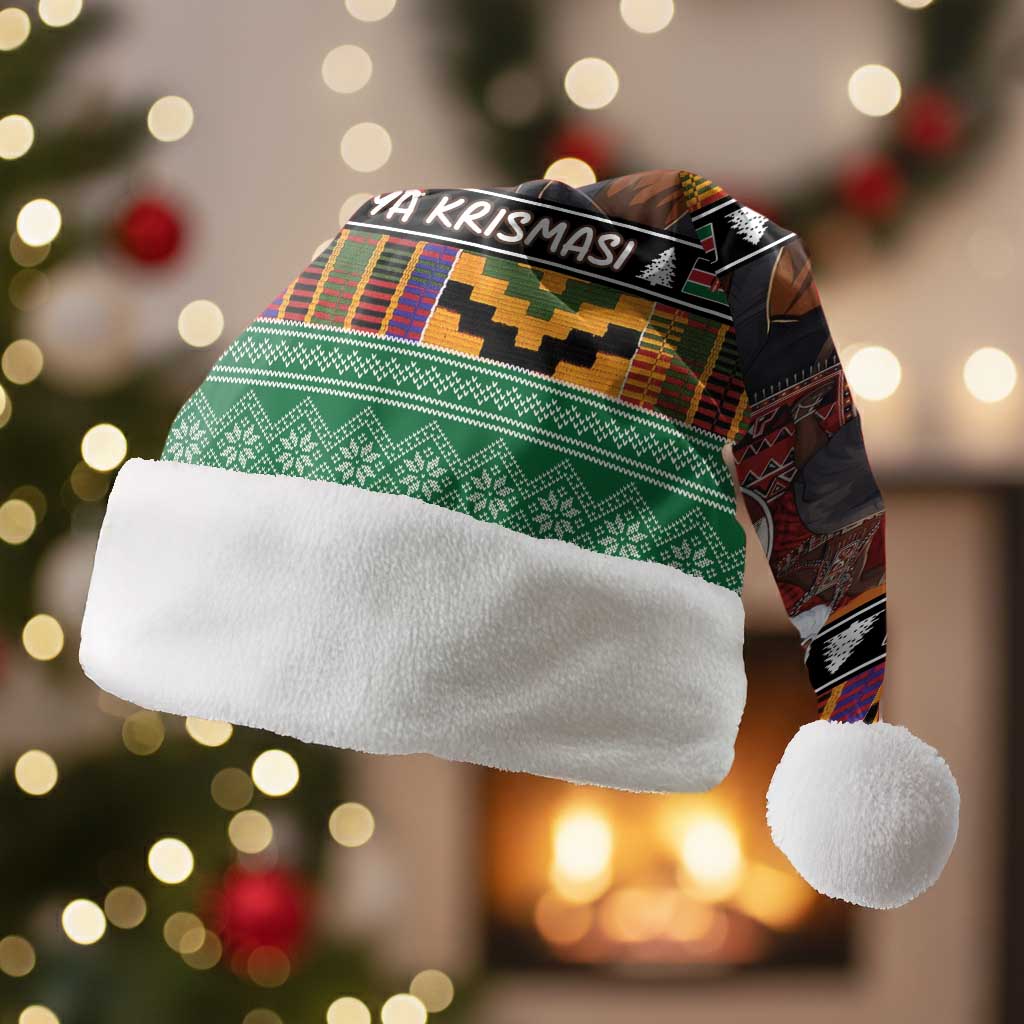 Afro Christmas in Kenya Safari Christmas Santa Hat Black Santa Riding Elephant - African Pride