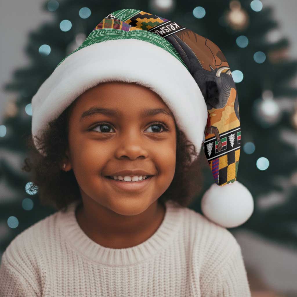 Afro Christmas in Kenya Safari Christmas Santa Hat Black Santa Riding Elephant - African Pride