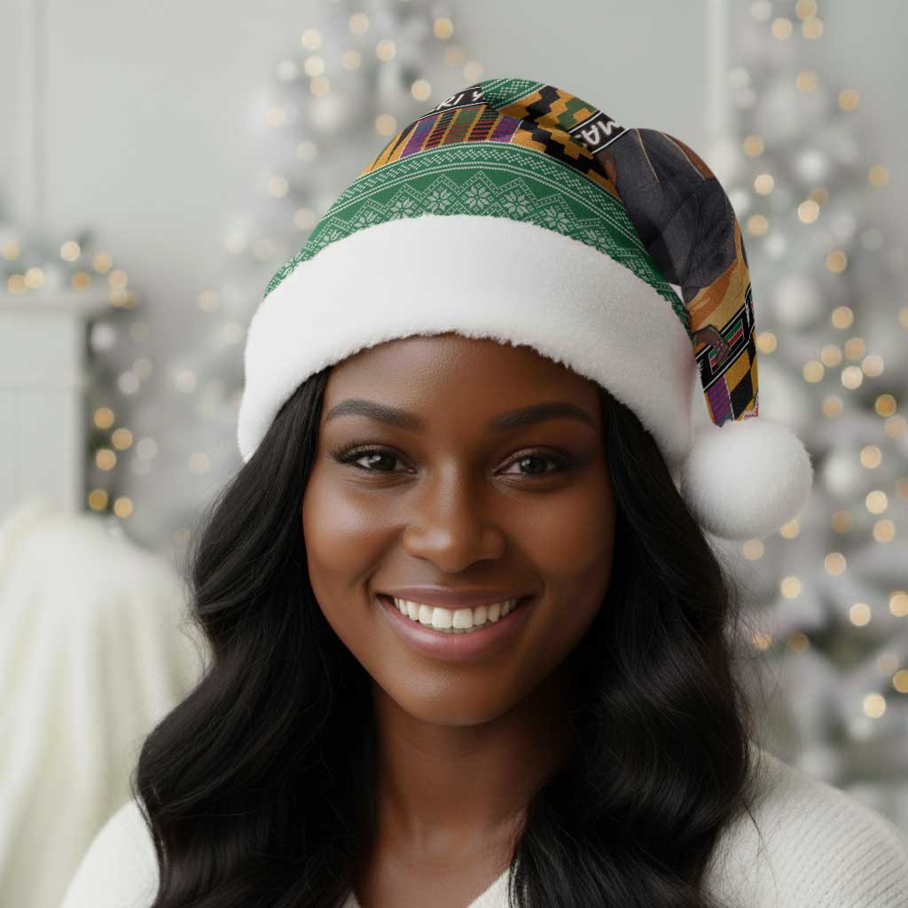 Afro Christmas in Kenya Safari Christmas Santa Hat Black Santa Riding Elephant - African Pride