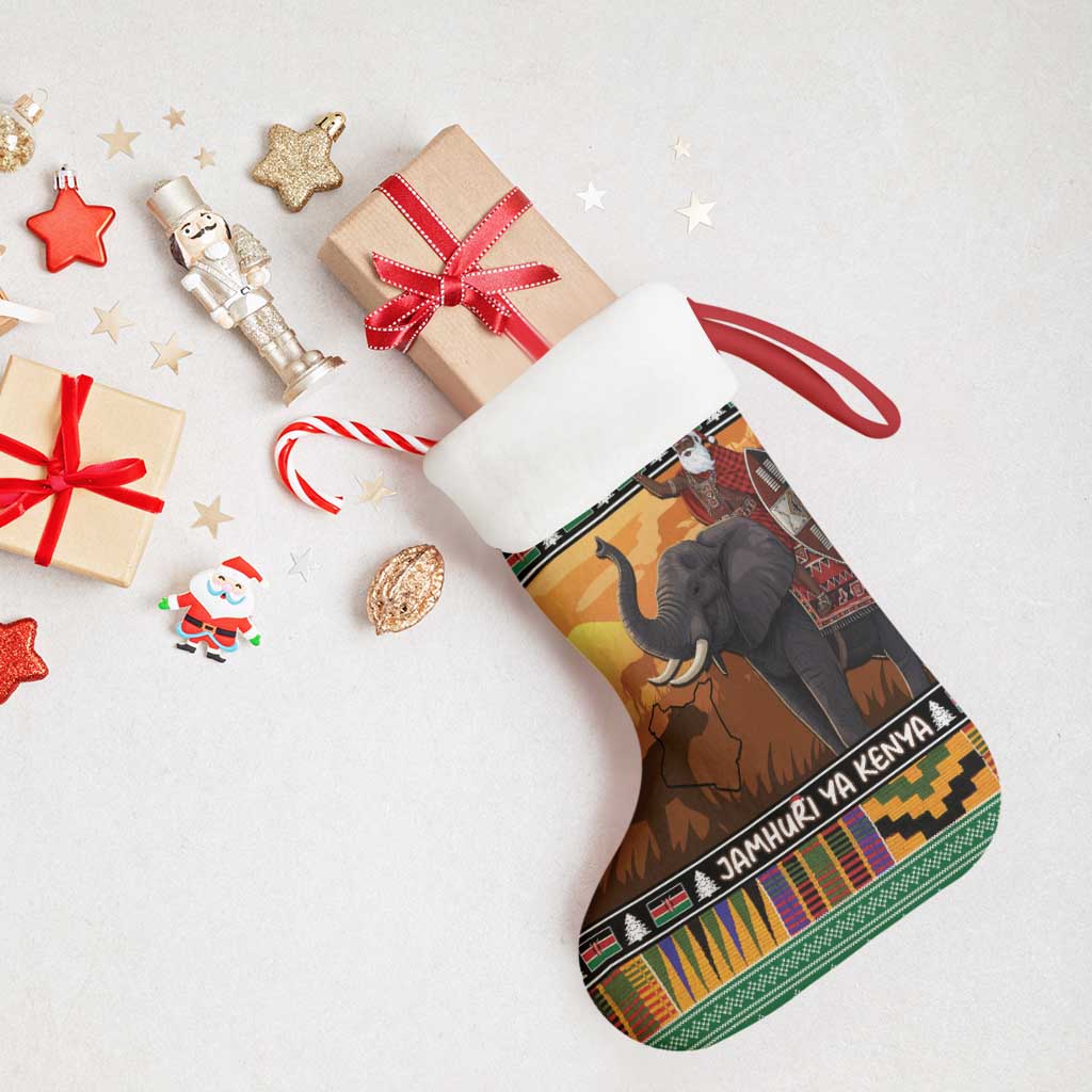 Afro Christmas in Kenya Safari Christmas Stocking Black Santa Riding Elephant - African Pride