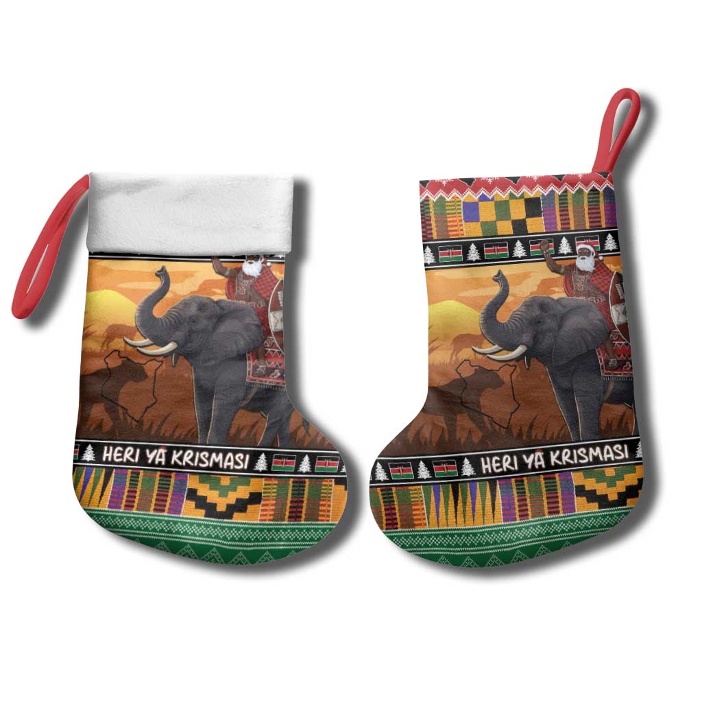 Afro Christmas in Kenya Safari Christmas Stocking Black Santa Riding Elephant - African Pride