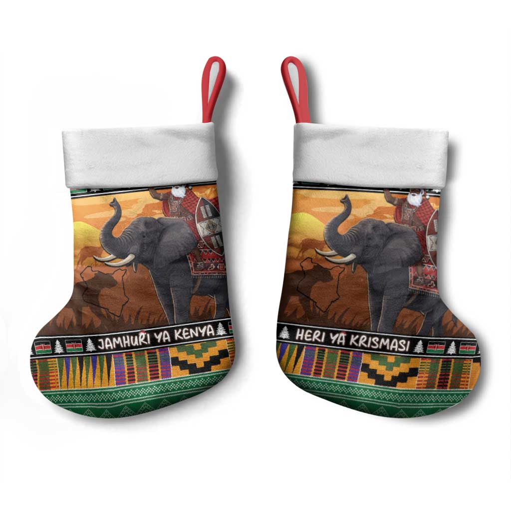 Afro Christmas in Kenya Safari Christmas Stocking Black Santa Riding Elephant - African Pride