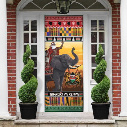 Kenya Safari Christmas Door Cover Black Santa Riding Elephant - Heri ya Krismasi