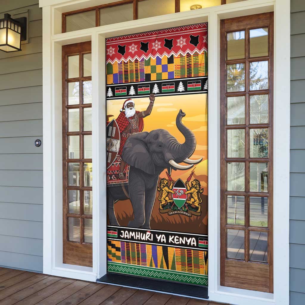 Kenya Safari Christmas Door Cover Black Santa Riding Elephant - Heri ya Krismasi