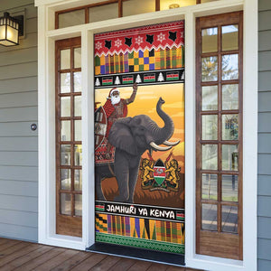 Kenya Safari Christmas Door Cover Black Santa Riding Elephant - Heri ya Krismasi