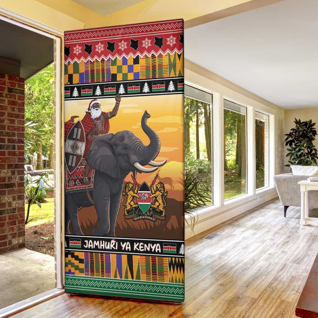 Kenya Safari Christmas Door Cover Black Santa Riding Elephant - Heri ya Krismasi