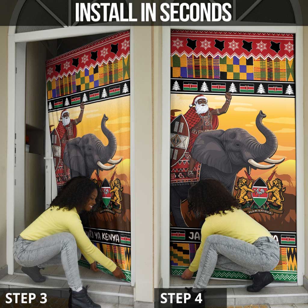 Kenya Safari Christmas Door Cover Black Santa Riding Elephant - Heri ya Krismasi