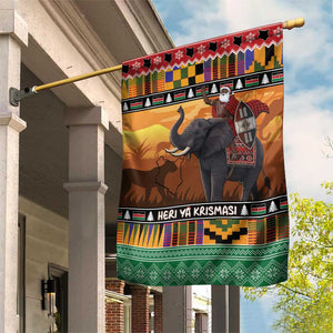 Afro Christmas in Kenya Safari Garden Flag Black Santa Riding Elephant - African Pride