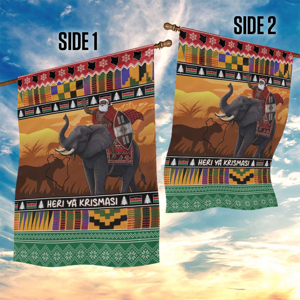 Afro Christmas in Kenya Safari Garden Flag Black Santa Riding Elephant - African Pride
