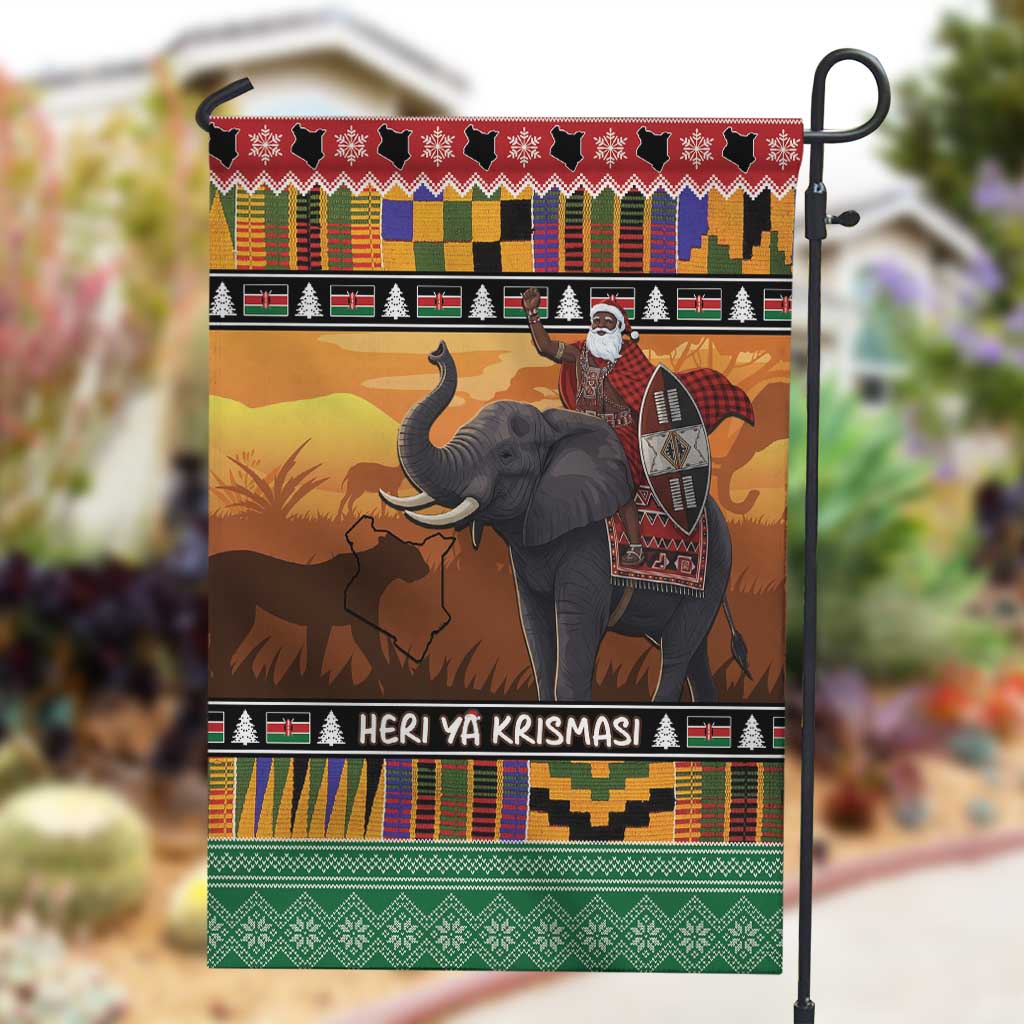 Afro Christmas in Kenya Safari Garden Flag Black Santa Riding Elephant - African Pride