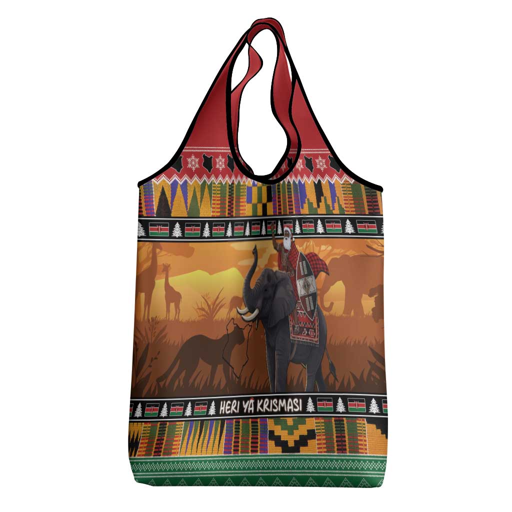 Afro Christmas in Kenya Safari Grocery Bag Black Santa Riding Elephant - African Pride