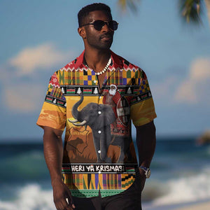 Afro Christmas in Kenya Safari Hawaiian Shirt Black Santa Riding Elephant - African Pride