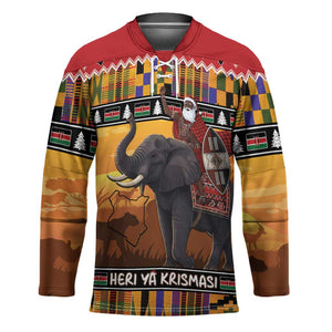 Kenya Safari Christmas Hockey Jersey Black Santa Riding Elephant - Heri ya Krismasi